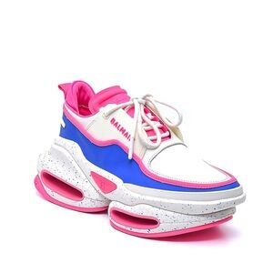 Balmain Women's Vibrant White, Blue, and Pink Sneakers